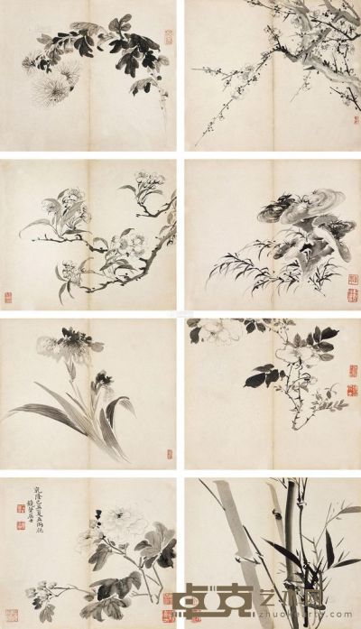 张若澄 1769年作 花卉 册页 （八开） 23.5×27cm×8