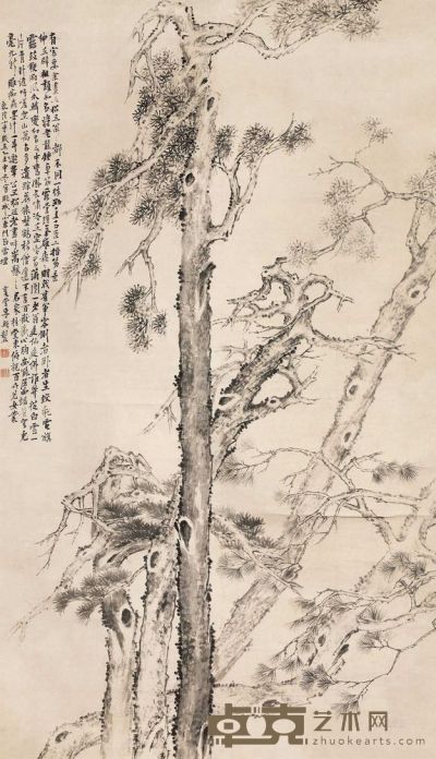 李鱓 1745年作 五松图 立轴 195×113cm