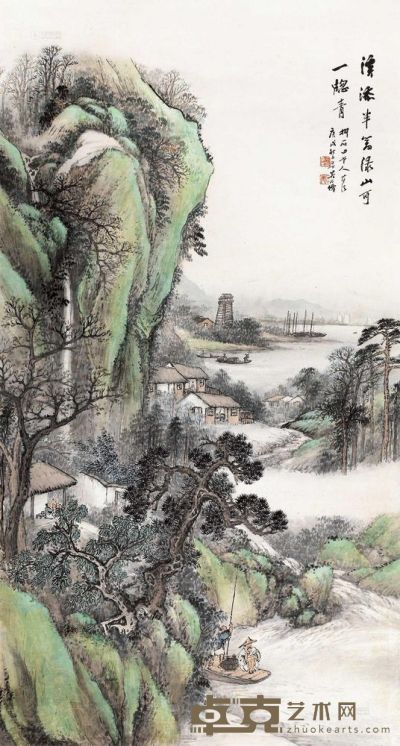 吴石僊 1910年作 青山绿水图 立轴 147×79.5cm