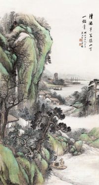 吴石僊 1910年作 青山绿水图 立轴