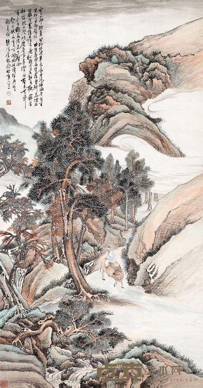 吴观岱 1923年作 访友图 立轴 147×78cm