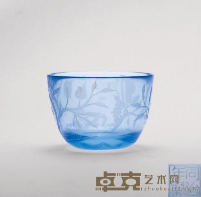清同治 蓝料花卉纹杯 直径6.1cm