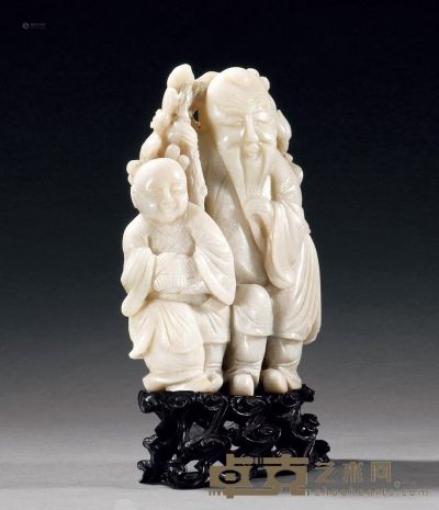 清 白芙蓉石雕寿星童子摆件 高18.2cm