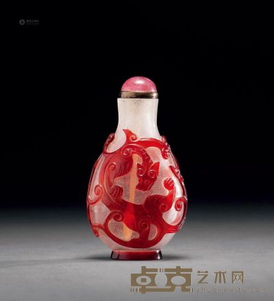 清中期 套红料螭龙纹烟壶 高6.5cm