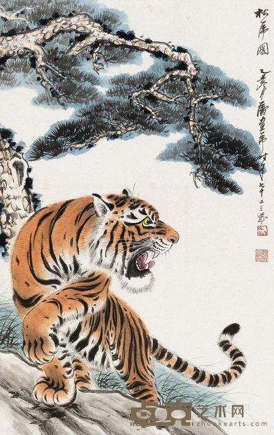 幕凌飞 1985年作 松虎图 立轴 72×45.5cm