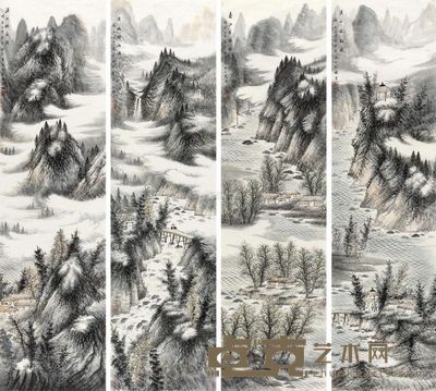 曾先国 2004年作 山水 四屏镜心 179.5×48cm×4