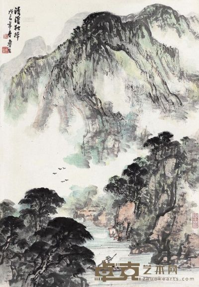 刘鲁生 1988年作 清溪独棹 立轴 65×45cm
