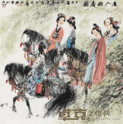 冯远 2007年作 唐人游春图 镜心 69.5×69.5cm