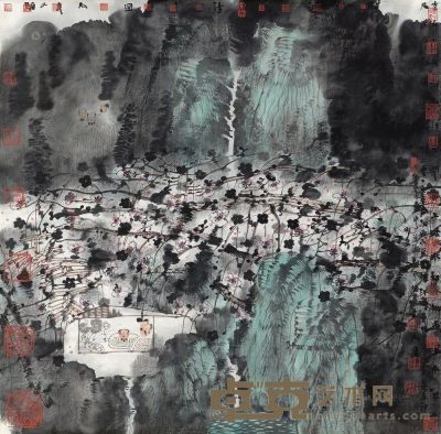 卢禹舜 2006年作 唐人诗意图 镜心 67.5×68.5cm