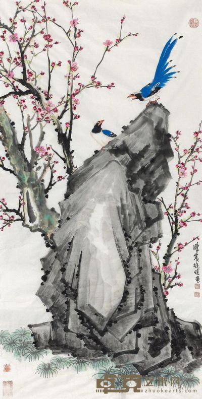 徐健 梅石双寿 立轴 137×68cm