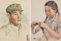 萧淑芳 1953年作、1954年作 人物肖像 （二幅）