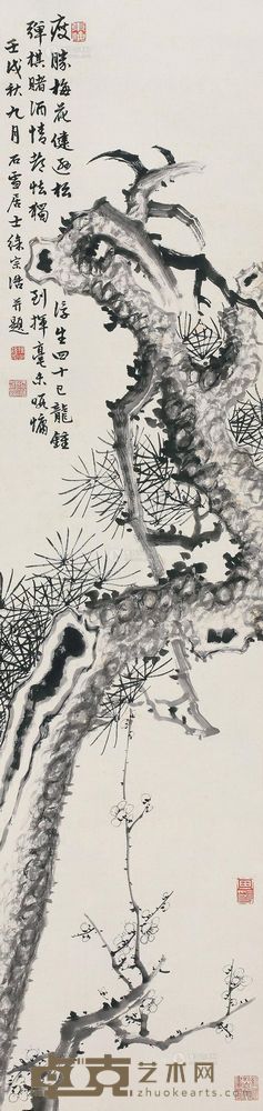 徐石雪 1922年作 松梅图 立轴 134×32.5cm