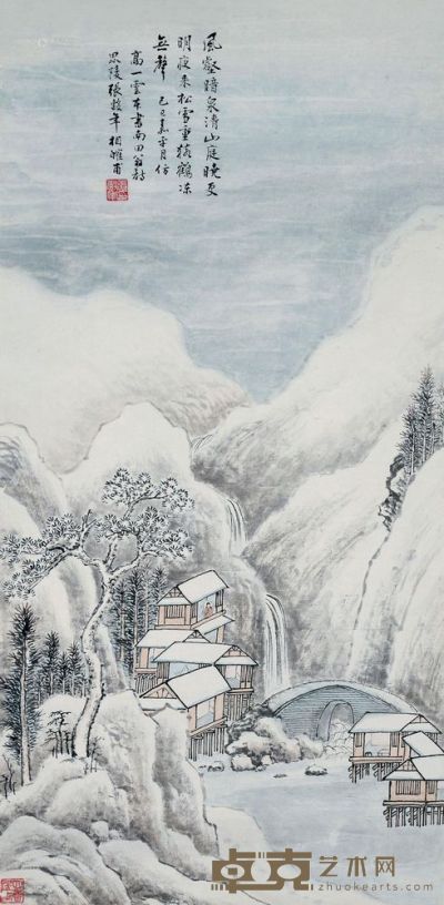 张谷年 1929年作 风壑松雪图 立轴 105×52cm