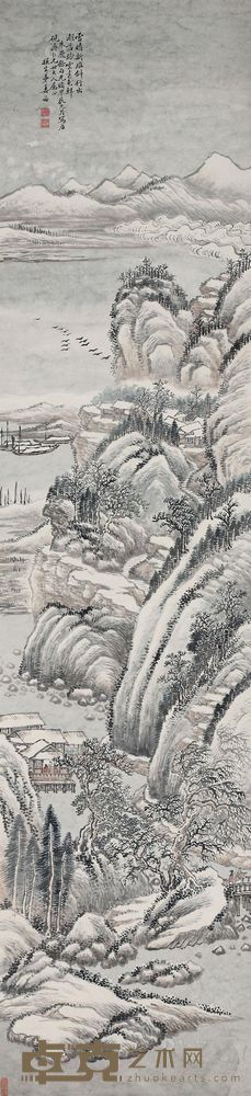 姜筠 1904年作 雪景山水 立轴 185.5×43cm