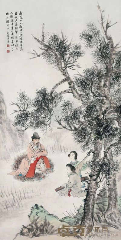 倪田 1908年作 东山携妓图 镜心 132×67.5cm