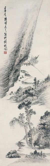 汤涤 1932年作 山水 立轴