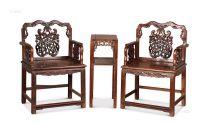 清 红木雕葫芦太师椅 （3件）