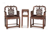 清 红木雕花狮纹太师椅 （3件）