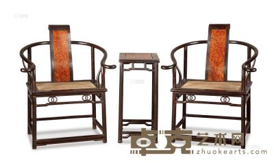 现代 梓檀嵌影木圈椅 （3件） <em>66×51×102cm；46×36×76cm</em>