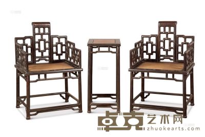 现代 梓檀嵌影木扶手椅 （3件） <em>52×50×95cm；36×46×76cm</em>