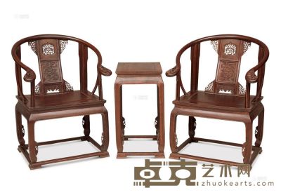 现代 红木宫廷椅 （3件） <em>65×50×99cm；48×38×74cm</em>
