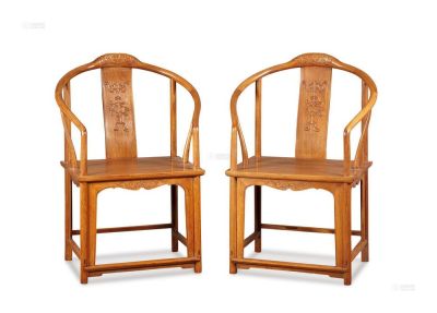 现代 花梨雕福寿圈椅 （2件）