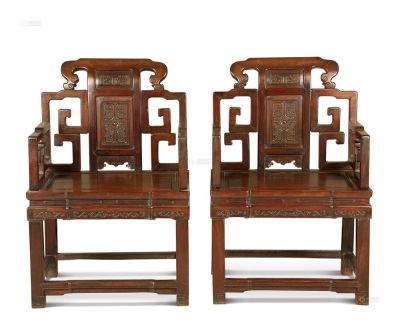 民国 红木雕夔龙太师椅 （2件）