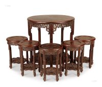 现代 红木雕螭龙圆桌 （6件）