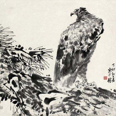 陈永锵 丁卯（1987年）作 松鹰 镜心