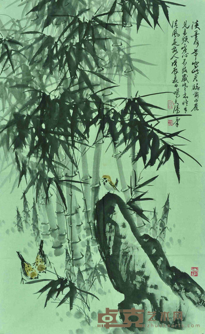 钟鸣天 竹鸟图 86x54cm 4.18平尺