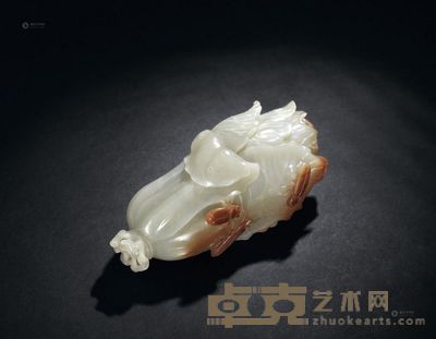 清 白玉带皮圆雕白菜昆虫摆件 <em>长13.4cm</em>