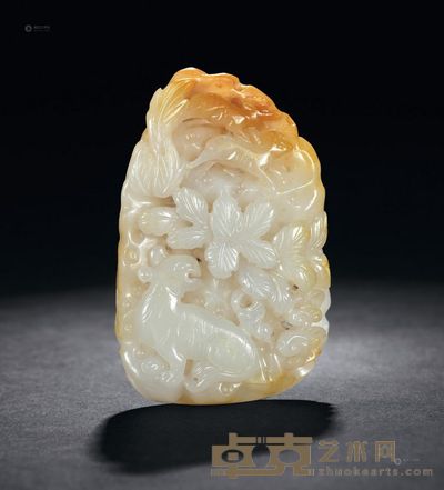 明以前 白玉带皮雕秋山珮件 <em>高7.0cm</em>