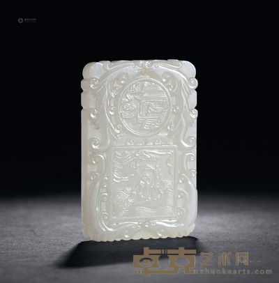 清 白玉雕仙人乘槎子冈牌 <em>长6.0cm;宽4.0cm</em>