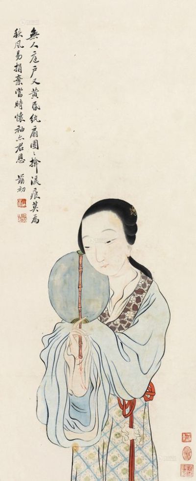 黄山寿 班姬纨扇仕女图 立轴