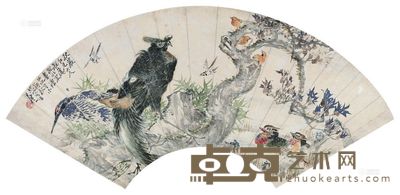 王礼 1871年作 百鸟朝凤图 扇片 <em>19×53cm</em>