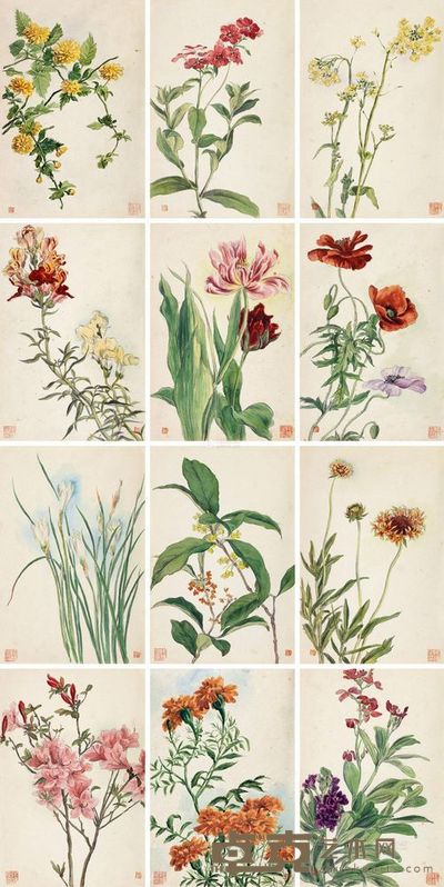 陶冷月 花卉 (十二幅) <em>23×16cm×12</em>