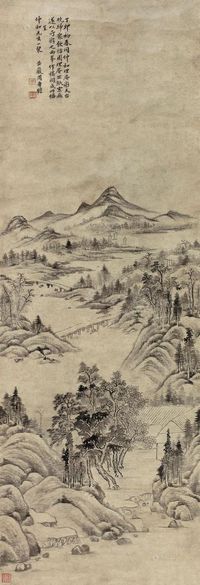 周晋瞻 1747年作 天台山西峰图 立轴