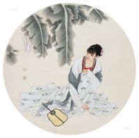 王美芳 蕉叶纨扇图 团扇镜片