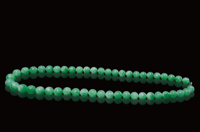 冰种翡翠满绿大珠项链