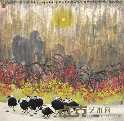 尹默 曝羽秋阳 67×67cm