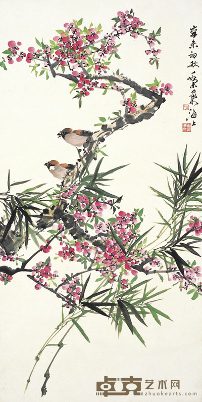 乔木 春禽哢喧 100×50cm