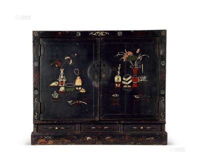 清中期 大漆彩绘博古书柜
