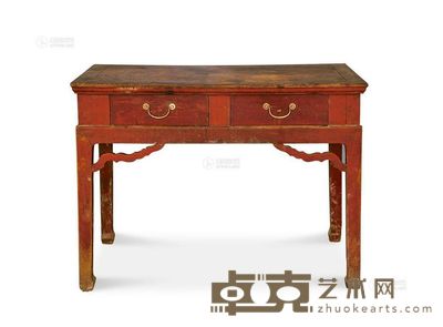 清 朱漆二屉书桌 <em>112×55×84cm</em>