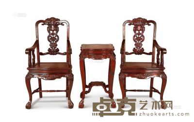 红木欧式椅 （三件套） <em>椅50×44×101cm×2；几40×40×70cm</em>