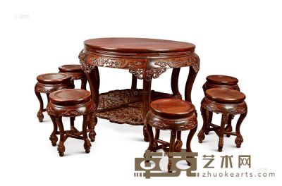 红木龙纹拼圆桌 （七件套） <em>桌直径118×高88cm；凳直径37×高49cm</em>