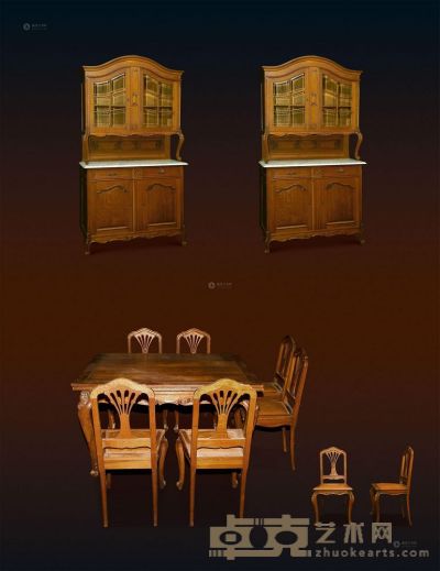 十八世纪 橡木 Oak 客厅 （九件套） <em>柜230×130×57cm；桌77×130×100cm；椅96×50×