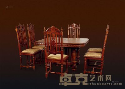 胡桃木餐桌椅 （七件套） <em>桌116×108×70cm；椅44×41×110cm×6</em>