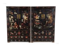 清中期 大漆彩绘戏曲人物柜 （一对）