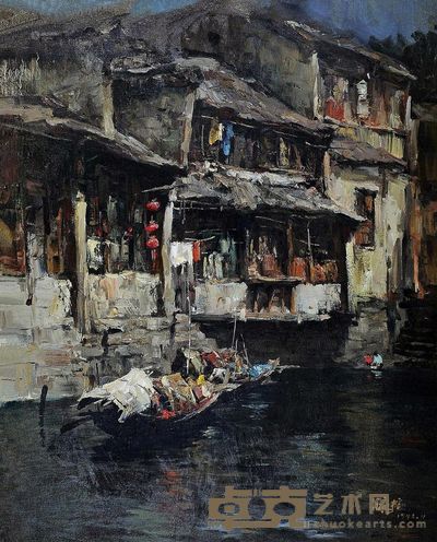 杜詠樵 1992年作 水乡系列之人家 <em>99×80cm</em>