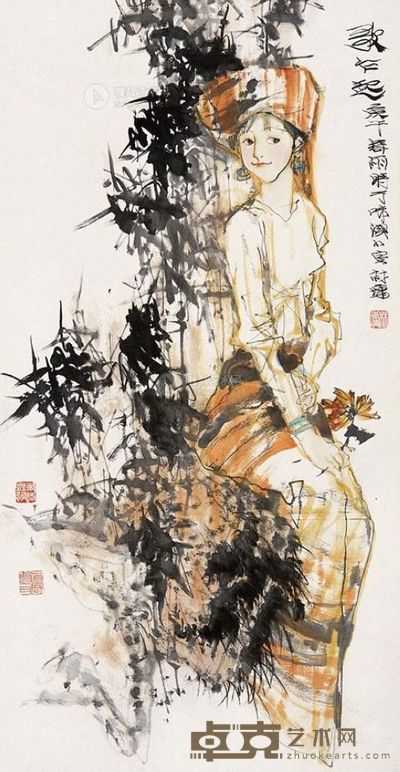 林墉 庚午(1990年)作 歌乍起 镜片 <em>131×68cm</em>